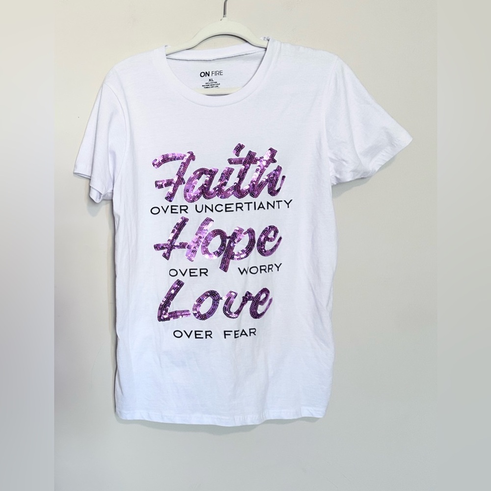 On Fire White Tee with Purple Inspirational Text